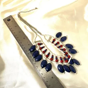 Red white and blue beaded bib necklace thumbnail 7