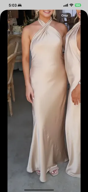Show Me Your Mumu Jasmine Halter Maxi Bridesmaid Dress Champagne S thumbnail 3