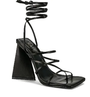 Revolve - Raye Darryl Leather Wrap Trapezoidal Heels in Black thumbnail 7