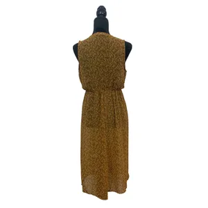 Liberty Love Women's S Boho Floral Duster Vest Mustard Yellow Sheer‎ Tie Front thumbnail 2