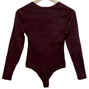 Abercrombie & Fitch Brown Ribbed Knit V-Neck Long Sleeve Sweater Bodysuit Size S thumbnail 2