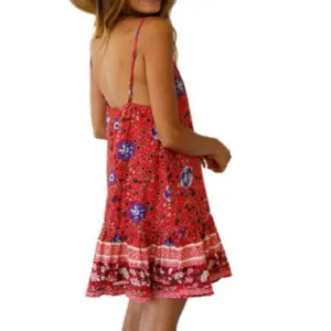 Boho Floral Slip Dress - Red thumbnail 2