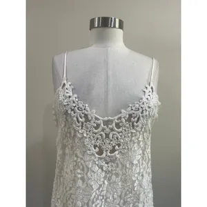 Hector Nicole White‎ Lace Mini Dress Sheer Crochet Slip Boho Size S thumbnail 5