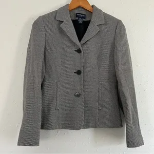 Ann Taylor Petites Black White Tweed Blazer Jacket Formal Office Business 2P thumbnail 1