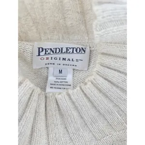 Pendleton‎ Sweater Womens M Oatmeal Beige Cotton Mock Neck Cable Ribbed Knit thumbnail 3