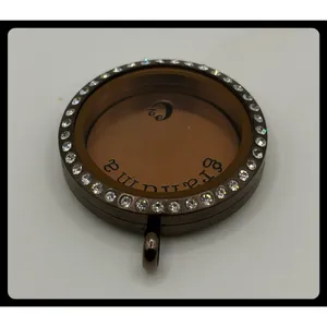 Origami Owl‎ Floating Locket Pendant Medium Brown Crystal Grandma Plate thumbnail 2