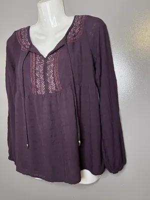 Sonoma Goods For Life Blouse Womens Medium Purple Embroidered Tunic Top Boho thumbnail 4