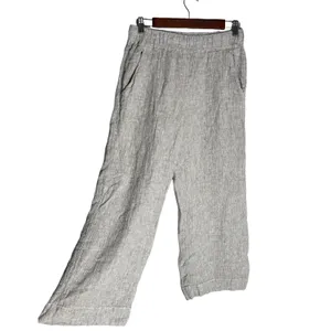 Tahari 100% Linen Wide Leg Crop Pants Small Gauzy Textured Pull On Pockets‎ Gray thumbnail 3