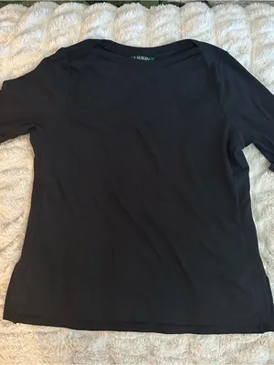 Lauren Ralph Lauren Black Boatneck Short Sleeve Tee Preppy Minimalist Basics thumbnail 2
