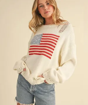 NWT Oversized distressed USA sweater Size L thumbnail 1