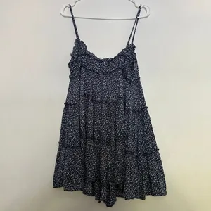 Lulus Floral Tiered Mini Dress Women’s Size M Navy Blue Ruffle Strappy thumbnail 2