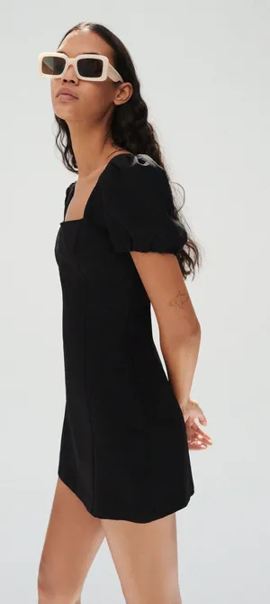 ZARA linen blend little black dress bohemian milkmaid mini linen thumbnail 9