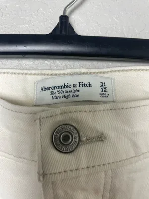 Abercrombie & Fitch 90’s Straight Ultra High Rise Off-White Jeans Size 31L thumbnail 5