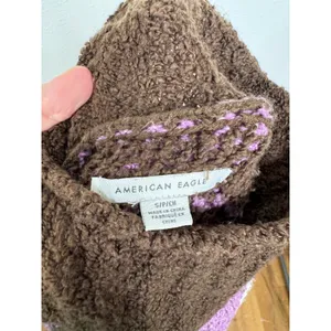 American Eagle Brown Fair Isle Mock Neck Sweater Purple Nordic Knit Small thumbnail 3