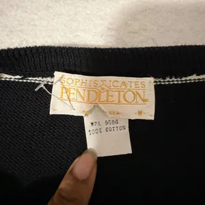 Sophisticates by Pendleton Womens Medium Striped Cotton Cardigan Black Teal USA thumbnail 2