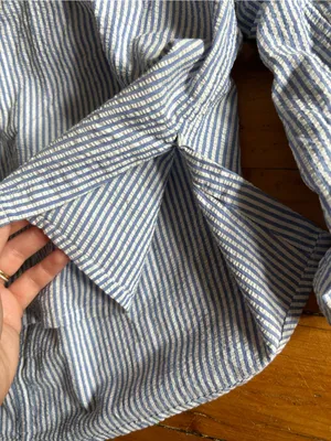 Jill Mogowan blue white striped button down shirt USA cotton small see stains thumbnail 6