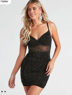 Windsor Mesh Black Rhinestone Dress thumbnail 1