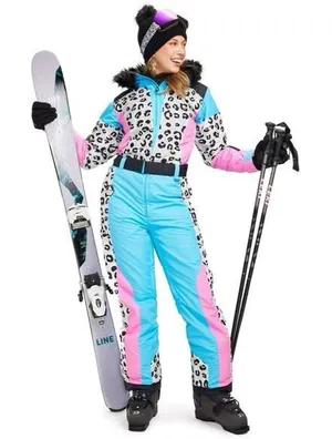 Tipsy Elves‎ Ski Snow Suit Women's Size S Snow Leopard Pink Blue Faux Fur Read thumbnail 1