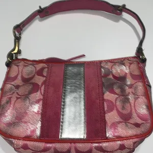 COACH Vintage Y2K Mini Monogram Suede/Leather Trim Canvas Shoulder Bag Hot Pink thumbnail 1