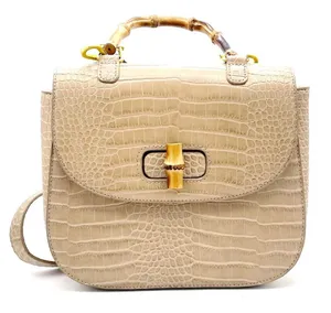 Fawn Design The Bamboo Shoulder Bag in Latte Faux Croc Purse Limited Edition NEW thumbnail 1