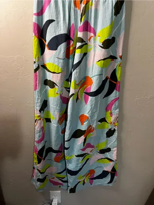 A New Day Blue Tropical Floral Linen Rayon Wide Leg Pull On Vacation Pants thumbnail 10
