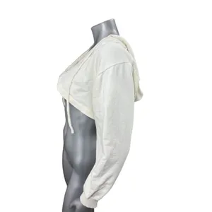 Zara Cropped Hoodie White Sweatshirt Shrug Medium Cotton Festival Minimalist thumbnail 4