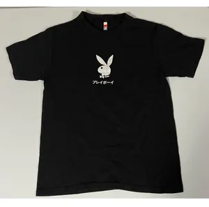 Black Playboy Bunny Playing Card Graphic Short Sleeve T-Shirt Top Tee Size S 🤍🖤 thumbnail 1
