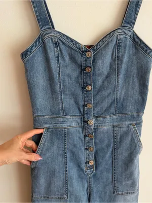 7 For All Mankind Denim Corset Jumpsuit Sweetheart Button Front Medium M thumbnail 2