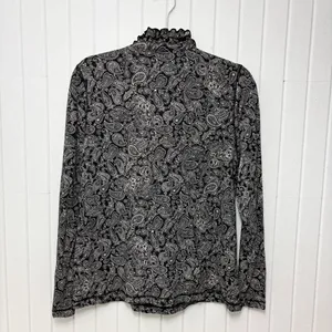 Ralph Lauren Black White Paisley‎ Ruffle Front Long Sleeve Cotton Blouse Size XL thumbnail 7