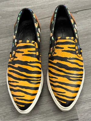 Coach C103 Tiger Print Floral Pointed Toe Slip On Sneakers 6.5 thumbnail 1