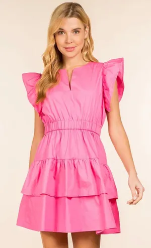 Flutter Sleeve Dress Pink Size L thumbnail 1