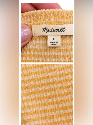 Madewell Textured Stripe Collared Top Women’s Large Yellow Ivory Short Sleeve thumbnail 3