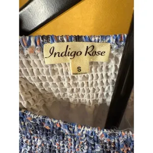 NWT Indigo‎ Rose Paisley Smocked Neck Bell Sleeve Shift Dress Blue Coral S Boho thumbnail 3