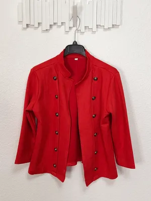 Red Faux Suede Feel Military Double Breasted Open Front Jacket Blazer thumbnail 2
