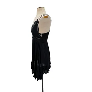 Free People FP One Adella Slip Dress Black Crochet Lace Boho Mini Dress Size S thumbnail 7