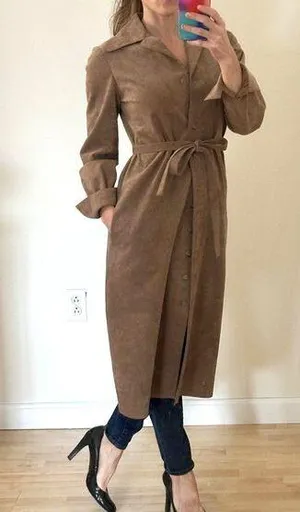 Vintage 70s Faux Suede Button Front Belted Jacket/Dress Sz S/M thumbnail 1