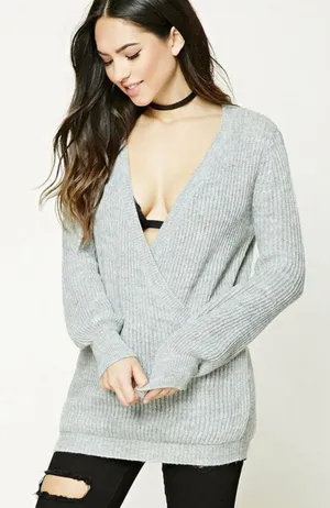 Forever 21 Grey Surplice Sweater thumbnail 1