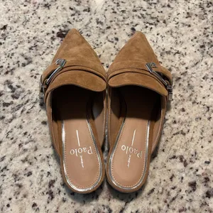 Linea Paolo Suede Mules Womens 6M Tan Pointed Toe Buckle Loafer‎ Slides Chic thumbnail 4