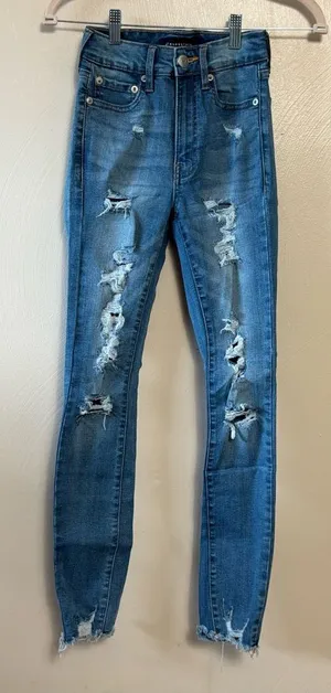 Aeropostale‎ Women’s Jeans Jeggings Super High Rise Ankle Stretch Distressed 00 thumbnail 1