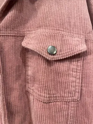 Dark pink corduroy button front shirt long sleeve ripped hem thumbnail 2