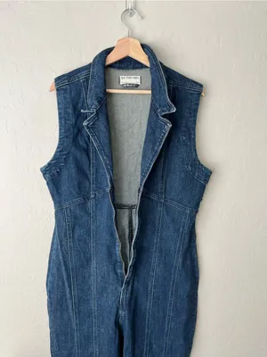 Free People Ring the Alarm Denim Sleeveless Jumpsuit One Piece Curvy XL thumbnail 5