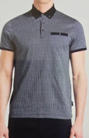 NWT Ted Baker Designer collared contrast jacquard blue polo shirt Lg thumbnail 1