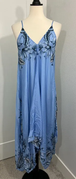 New Seafolly Small Pool Blue Tahitian Night Scarf Handkerchief Hem Midi Dress thumbnail 1