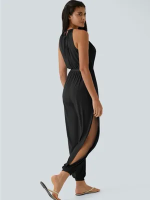 NWT Halara Sleeveless Tie Back Belted Pocket Cut Out Cool Touch Jumpsuit-UPF50+ thumbnail 2
