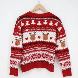 Red Fair Isle Reindeer Christmas Sweater Womens Size S Pom Pom Holiday Knit thumbnail 6