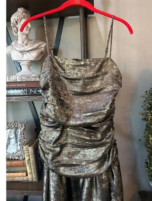 La Maise Studio Elandra Metallic Gold Draped Midi Dress Golden Womens Size Small thumbnail 4