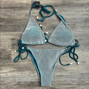 ZAFUL Multiway Triangle Bikini Set – Fishnet Side-Tie Bandeau Halter (XL) ♦️ thumbnail 2