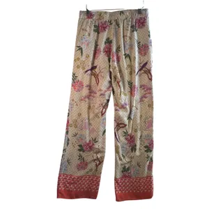 World Market Floral Wide Leg‎ Pants Viscose Cream Pink Bird Print Size S/M Boho thumbnail 2