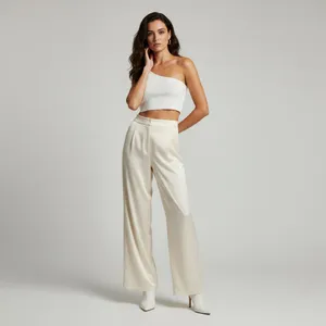 CIDER White One Shoulder Ribbed Crop Top L thumbnail 4