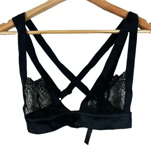 Victoria's Secret Strappy Floral Lace Bralette Black Goth Cage Straps Size S thumbnail 1